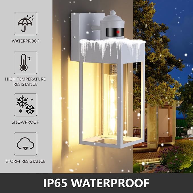 2-Pack Motion Sensor Outdoor Lights Upgrade Dusk to Dawn Exterior Lighting Fixtures Modern Porch Lights with Cylinder Lampshade LED Wall Sconce for Garage Patio Garden House