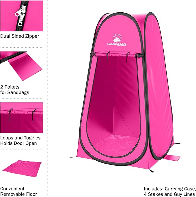 Wakeman Pop Up Changing Tent 3.3 x 3.3 x 6.2ft Camping Shower Tent for Portable Toilet Stall or Dressing Room with Carry Bag for Camping Beach or Tailgate Polyester
