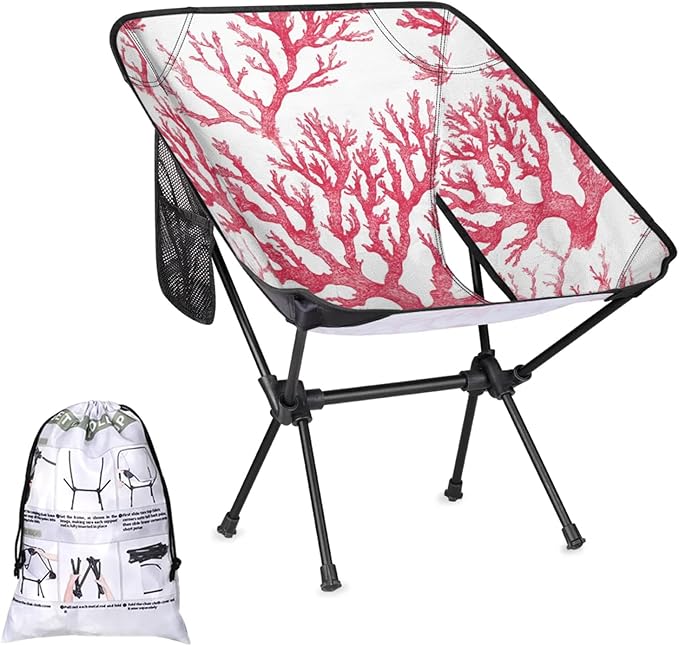 Honeybaby Folding Camping Chair Ocean Coral Print Camping Chairs Lightweight Portable Chair Outdoor Foldable Chairs for Camping Travel Picnic Beach Hiking