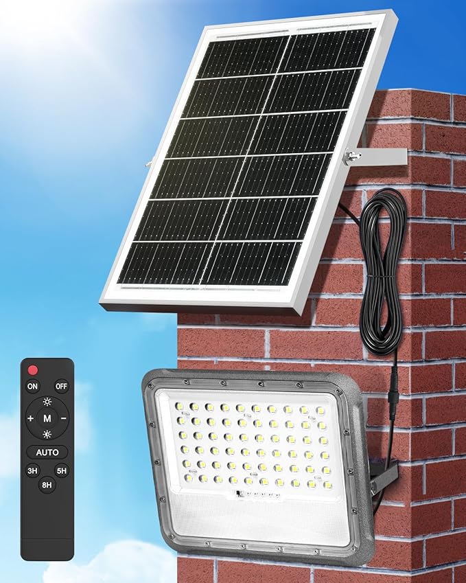 Solar Lights Outdoor Waterproof - Security Lights for Outside with Remote ControlUltra Bright High Lumens Aluminum Solar Powered Flood Lights Dusk to Dawn for Patio Yard (15000MAH)