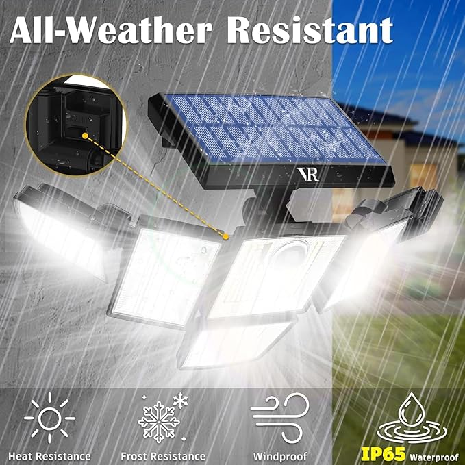 Solar Motion Sensor Flood Lights Outdoor - 496LEDs 3500LM 3 Lighting Modes 3 Levels Brightness 6 Heads 360° Illumination IP65 Solar Security Lightsfor Porch Yard Patio Garage (2Pack)