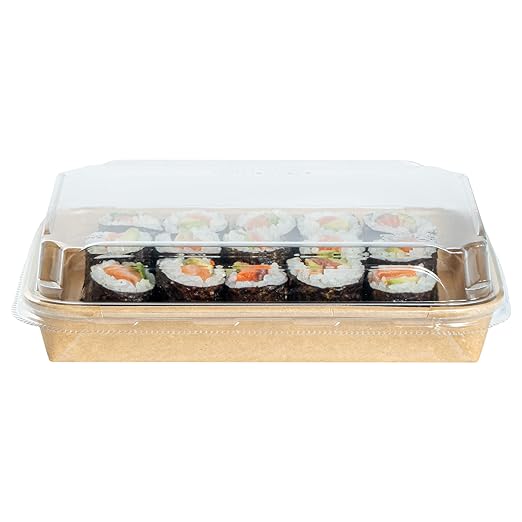 Restaurantware-LIDS ONLY: Matsuri Vision 7.4 x 5.2 x 1.2 Inch Lids For Sushi Containers 100 Airtight Lids - Containers Sold Separately No-Fog Design Clear Plastic Dome Lids For Sushi Boxes