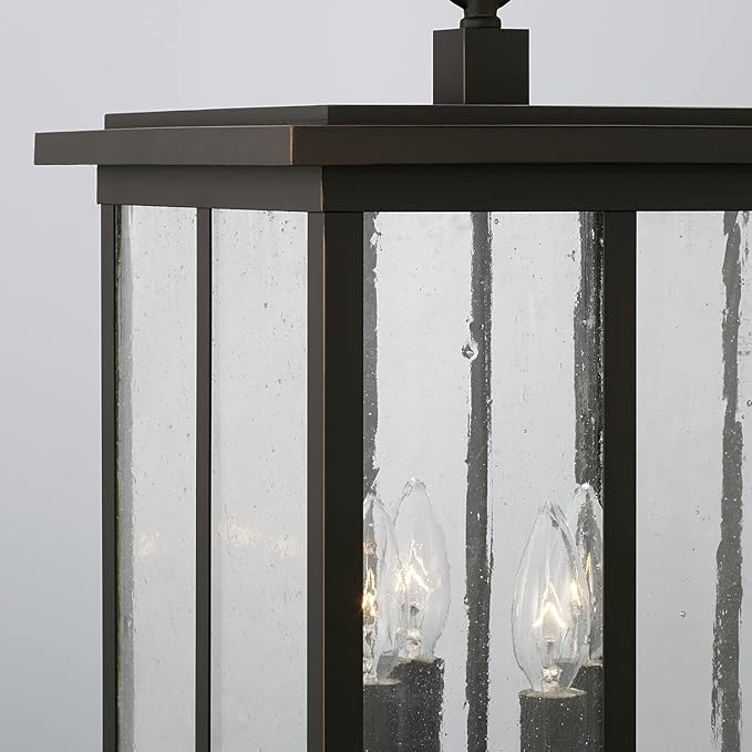 Capital Lighting 943844OZ Barrett Antiqued Glass Rectangular Outdoor Hanging Lantern 4-Light 240 Total Watts 21 H x 12 W Oiled Bronze