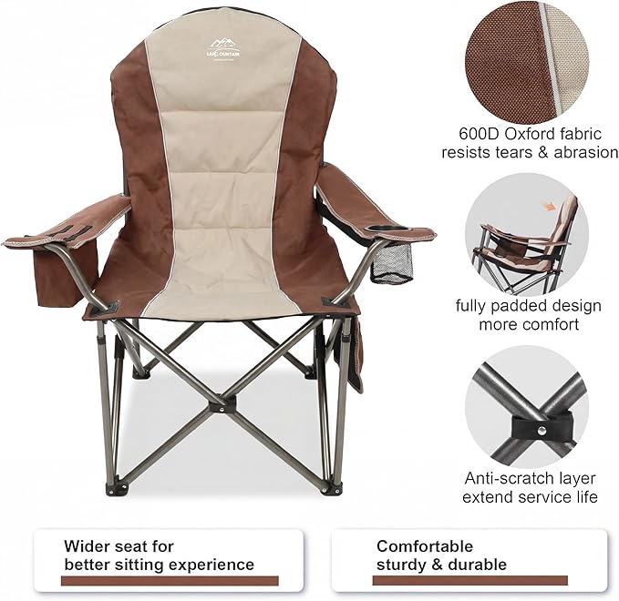 Camping Chairs for AdultsHigh Back Folding Camp Chair with Cup Holder and Cooler BagHeavy Duty Outdoor Lawn ChairsPerfect for CampingHikingPicnicsand Beach TripsMoca