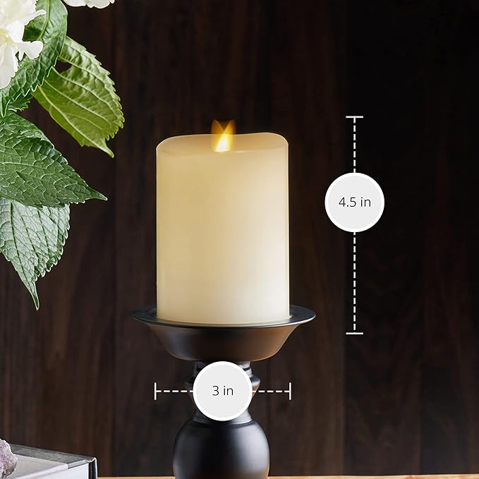 Luminara Realistic Artificial Moving Flame Pillar Candle - Moving Flame LED Battery Operated Lights - Unscented - Remote Ready - Remote Sold Separately - Ivory - 3 x 4.5