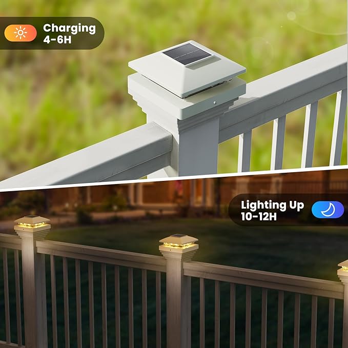 Solar Post Cap Lights Outdoor 6pack White Waterproof Solar Powered Deck Fence Post Lights Fit 4x4 Wood/Vinyl Posts Bright Warm White Solar Post Lights Decorate Deck Patio Porch Fence