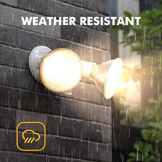 LUTEC 2 Packs 300 Watt Halogen Motion Activated Integrated Dual-Head Floodlight Outdoor Waterproof Exterior Security Wall Light for Patio Garden Yard White