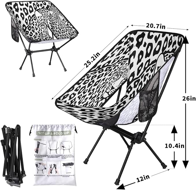 Animal Leopard Print Camping Chair Lightweight Portable Chairs for Adults Easy Installation Outdoor Foldable Camping Chair for Camping Fishing Hiking Picnic Beach