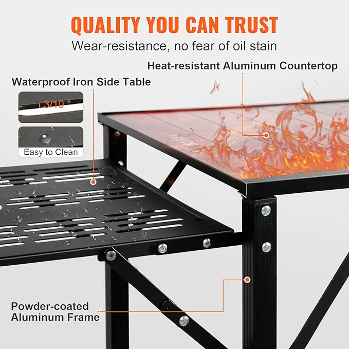 VEVOR Camping Kitchen Table with Sink Aluminum Folding Portable Outdoor Cook Station 2 Shelves &amp Carrying Bag for Picnic BBQ Beach Traveling