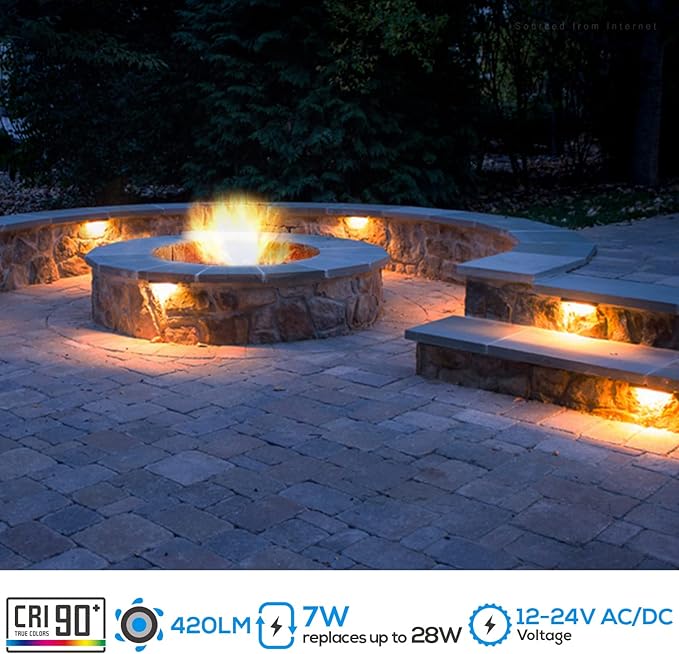 LEONLITE 5CCT 12 Inch Hardscape Lighting Low Voltage LED Swivel 2200K/2700K/3000K/4000K/5000K Selectable Retaining Wall Light 12V 7W LED Hardscape Light Paver Step Lights ETL Listed Pack of 4