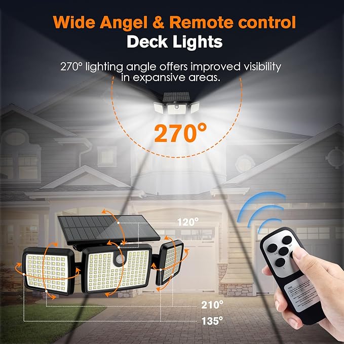 Solar Lights Outdoor 3 Head Solar Motion Lights Outdoor with 2500LM High Brightness Built-in Bigger Tempered Glass Solar Panel Sensitive PIR Motion Inductor(3-Pack)