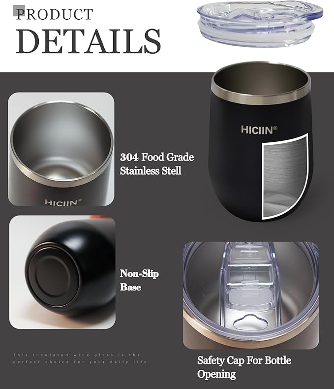Stainless Steel Wine Tumblers with Lid TWO 12oz &amp Insulated Wine bottle ONE 25oz&ampGift Set with well packaged box.Keep waterwinedrinks with warm or cold (Black)