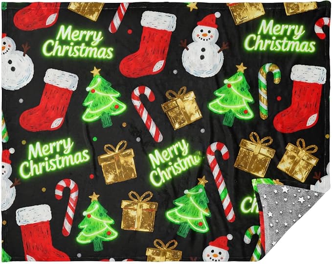 Merry Christmas Snowflakes Lightweight Fuzzy Comfy Blankets for Adults Throw Covers for Living Room Sofa BedParty 50x70 Inches