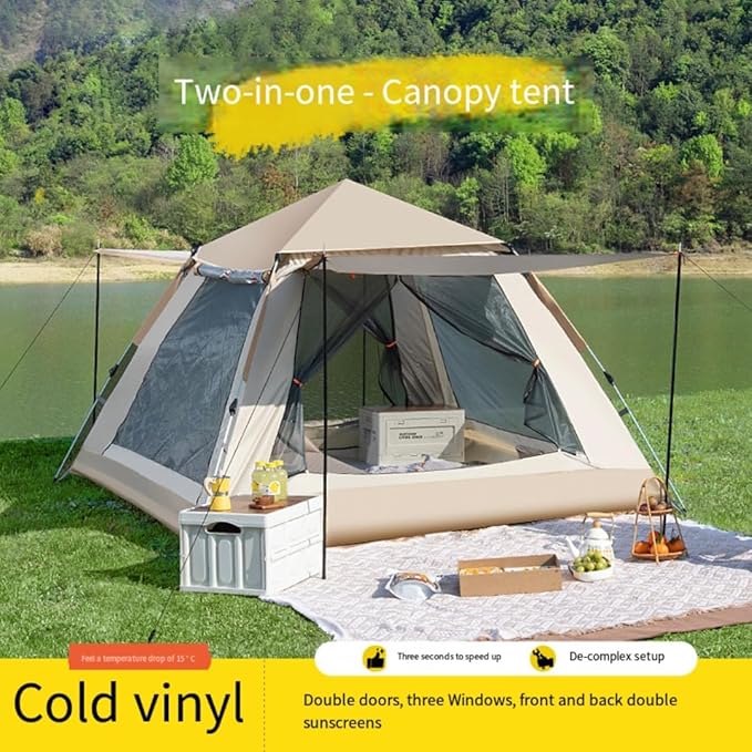 Outdoor Camping Tent Canopy 2-in-1 3-4 People Beach Fully Automatic Portable Folding Camping Equipment