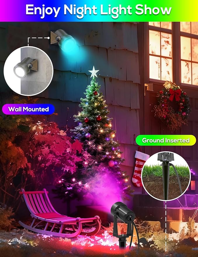 ZYAN Solar Color Changing RGB Spotlights with Remote 12000mAh Separate Monocrystalline Panels &amp USB-C Powered Auto On Off Outdoor IP65 Waterproof for Patio Yard Path (8 Pack)