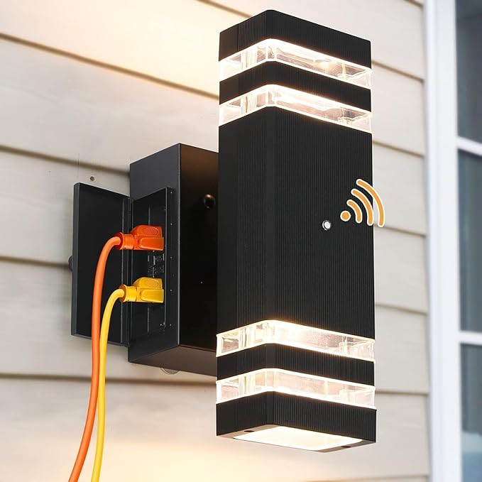 Outdoor Lights with GFCI Outlet Dusk to Dawn Up and Down Porch Lighting Exterior Light Fixture Waterproof Outside Lights for House Front Door Patio Garage