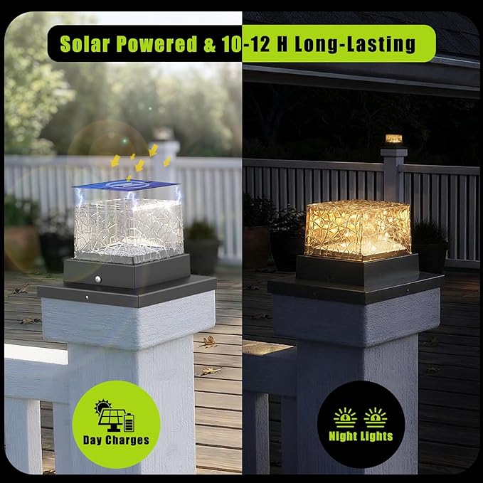 Solar Post Cap Lights with 2 Modes Warm White/Fading Cracked Fence Post Solar Lights Fit 4x4 5x5 6x6 Wooden/Vinyl Posts 6 Pack Solar Post Lights Outdoor Waterproof for Deck Porch Yard &amp Patio De
