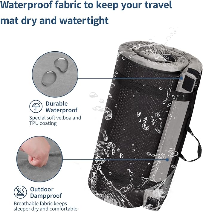 Memory Foam Camping Mattress PadPortable Roll Up Sleeping Pad for FloorCamping Car|Twin Single Kid Cot Outdoor Guest BedRemovable Waterproof Cover Travel Bag