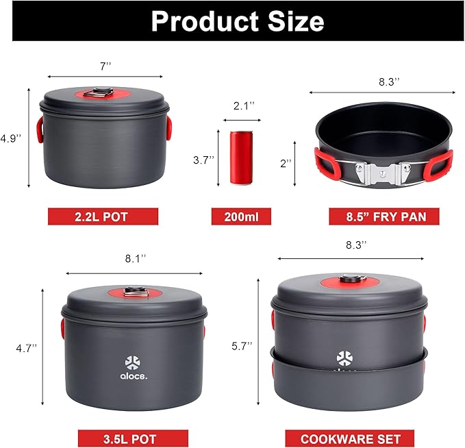 Alocs Camping Cookware Set Camping Gear Compact Camping Pots and Pans Set Durable Hard Alumina Camping Cooking Set for Outdoor Backpacking Camping Hiking Picnic Included Mesh Carry Bag