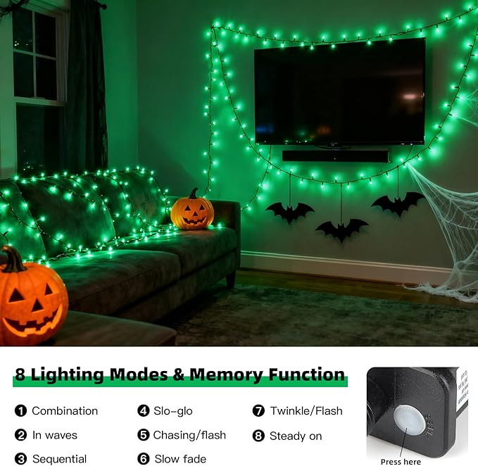 500 LED Green Christmas Tree Light170ft Connectable Christmas Lights with 8Modes UL Certified Lights String Outdoor for Christmas Holiday Party Decor