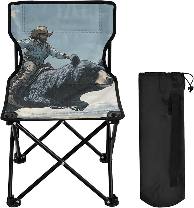 Bear and Cowboy Portable Camping Chairs Folding Chair - Durable Oxford Fabric Lightweight Iron Frame Easy Fold Design - Ideal for Outdoor Activities Camping Fishing and Travel