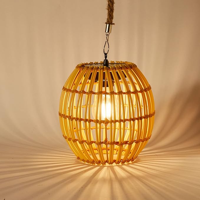Livinlarge Hanging Solar Lantern Outdoor Waterproof Large Solar Rattan Lantern Outdoor with Twine Handle Bright Outdoors Hanging Lights with Edison Bulb for Garden Patio Yard Decoration