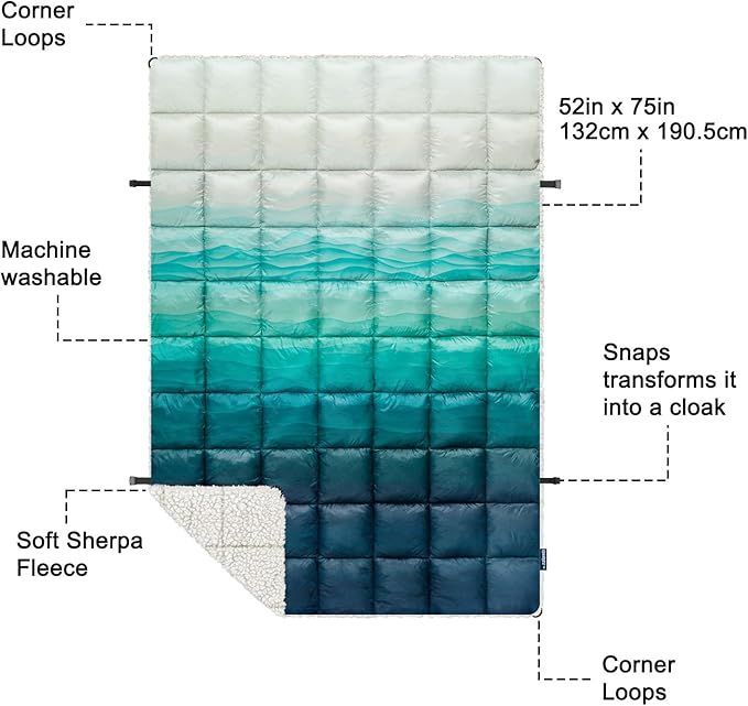 zzlamb Outdoor Camping Blanket with Sherpa LiningPuffy Thick Camp Quilt for SleepingPackable Warm Wearable Fleece Blankets for Cold WeatherTravelingBackpackingPicnicsBeachStadium 52x75in