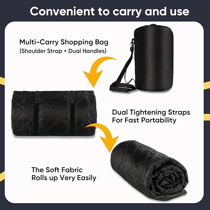 Northroad Waterproof Camping Blanket with Sherpa Lining Large Windproof Outdoor Blanket for Cold Weather Light Weight and Warm for Picnic Stadium Dog Concert 55x82 (Black 1PCS)