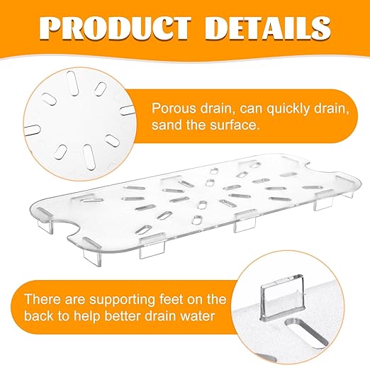 24 Pcs Plastic Drain Shelf for 1/3 1/6 Size Food Pan Clear Plastic Grate Acrylic Food Drain Trays Plastic Drain Pan Clear Drain Trays for Food Fruit Vegetables Teapot Dish Kitchen Restaurant