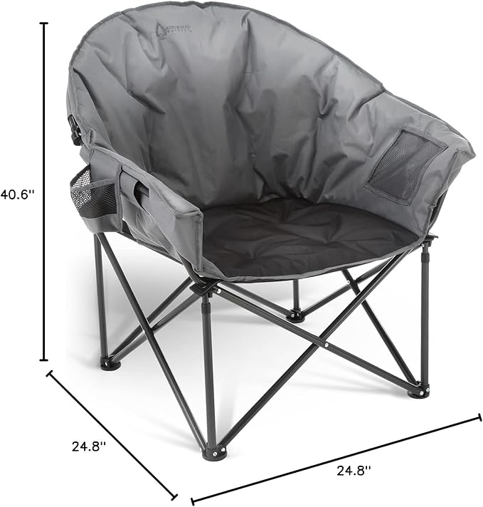 ARROWHEAD OUTDOOR Oversized Heavy-Duty Club Folding Camping Chair with Pocket Cup Holder Portable Padded Moon Round Saucer Supports 330lbs Carrying Bag