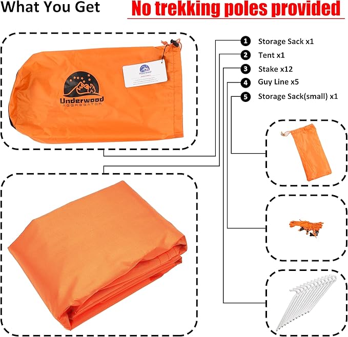 1 Person Trekking Pole Tent for Backpacking - Ultralight Backpacking Tent Waterproof Hiking Tent for Camping Lightweight Camping Tent for Scouts Trekker(NO Trekking Poles)