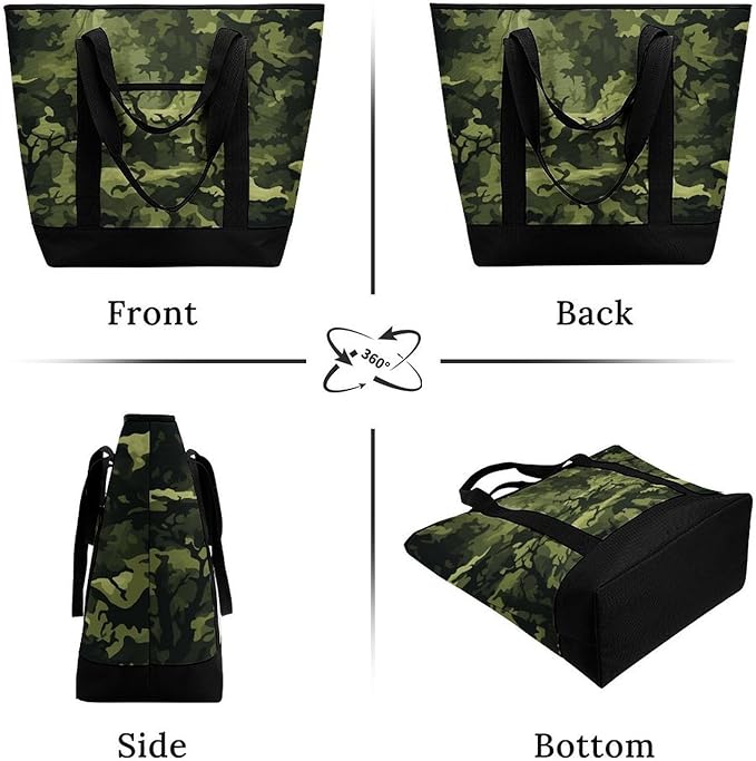 Insulated Shopping BagLarge Reusable Cooler Bags Camo Woodland Camoflage Printed Foldable Shopping BagTravel Waterproof Shoulder Bag
