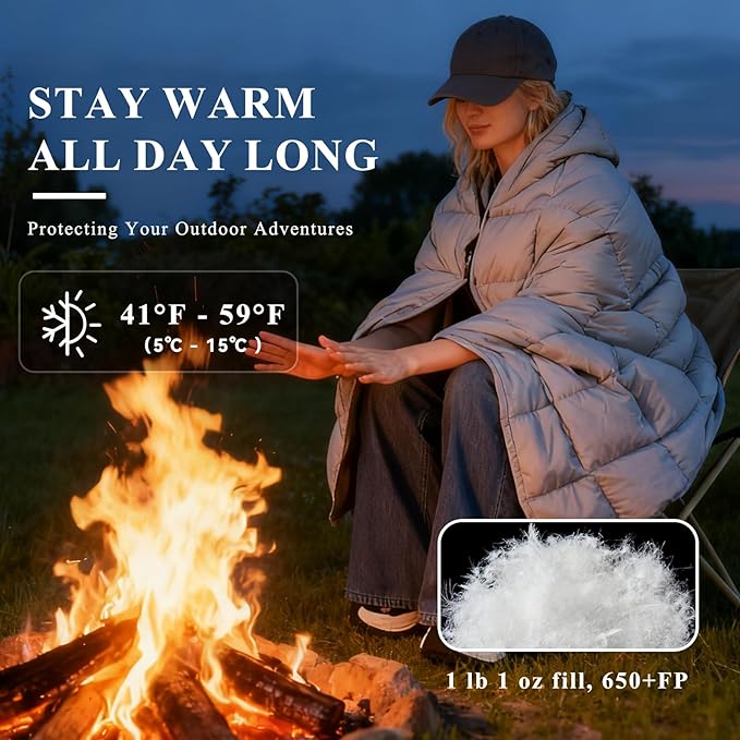 MOOX Down Camping Blanket Packable Backpacking Camping Quilt Outdoor Lightweight Warm Water Resistant Puffy Sleeping Bag Travel Hiking 55x79 Waterproof Camp Throw Blanket Gray Blue