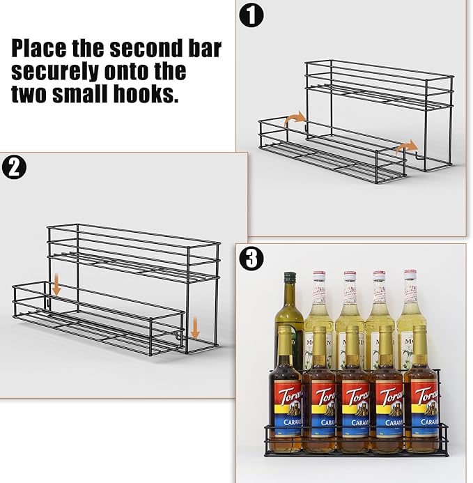 Coffee Syrup Rack &amp Syrup Holder – Loved by 5000+ Coffee Fans! 2-Tier Rustproof Rack Fits 750ml Torani &amp Monin Bottles Holds 10 Elevate Coffee Bars Kitchens Pubs Restaurants &amp Parti