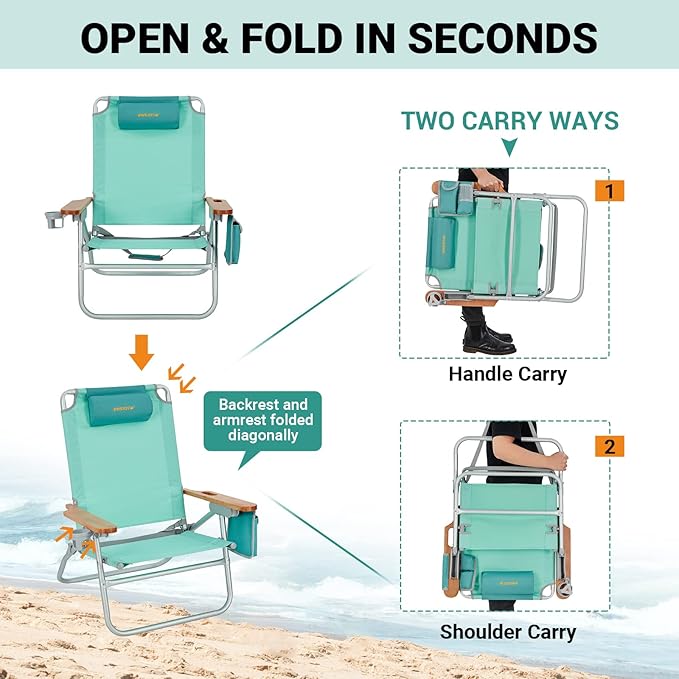 #WEJOY Folding Webbed Lawn Beach Chair - Heavy Duty Portable Outdoor Chair with Hard Armrest for CampingGardenConcertsFestivals and Sand Picnic BBQ265 LBS