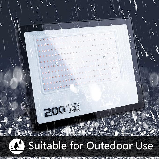 MIHEAL 1pack 200W LED Flood Light Warm White 3000K IP66 Waterproof Super Bright Work Light 110V Outdoor Floodlight for Yard Garden Garage Lawn Court