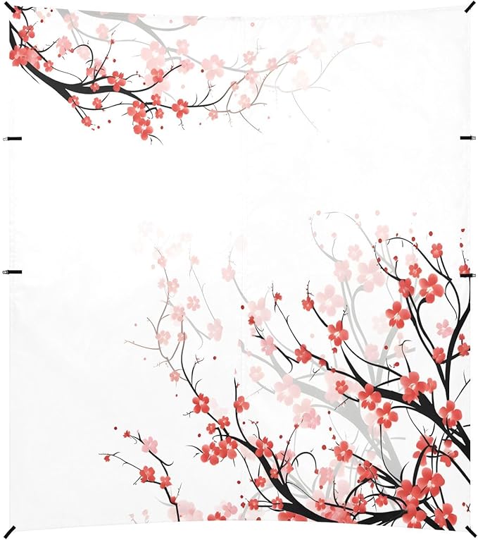 ALAZA Red Cherry Blossom Flowers Floral Beach Tent Sun Shelter UPF50+ Protection Beach Shade Canopy w/ 4 Sandbags for Outdoor Camping Fishing Backyard Fun Picnic 10x9 ft