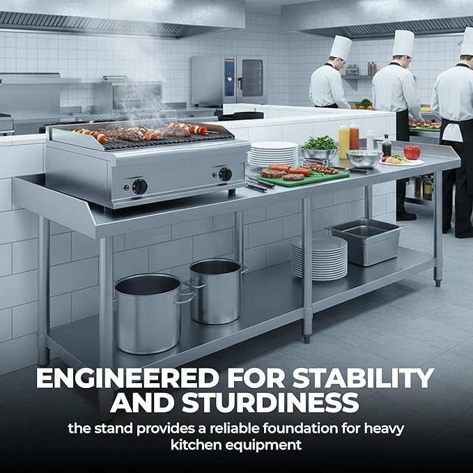 Stainless Steel Equipment Grill Stand with Adjustable Undershelf | Heavy Duty 18-Gauge Top | NSF Certified for Kitchens Utility Rooms &amp Catering (72 x 30)