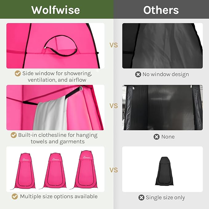 Wolfwise Pop Up Shower Tent Portable Instant Changing Tent with Ventilation Window &amp Carry Bag Privacy Bathroom Toilet for Beach Camping &amp Outdoor Width 47  Height 75  Rose Red