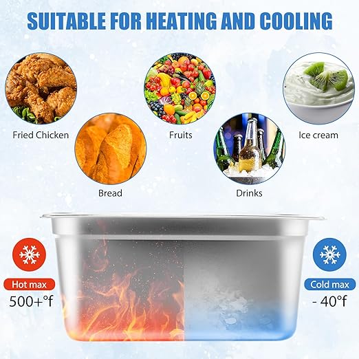 Thenshop 6 Pack Stainless Steam Hotel Pan with Lid Deep Steam Table Pan Reusable Anti Rust Water Restaurant Supplies for Home Party Buffet(12.8 x 6.89 x 5.91 Inches Pans1/3 Size Lids)