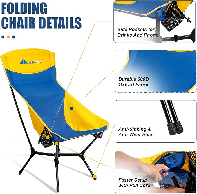 Lightweight Camping Chair (Innovative Rotating Instant Setup) High Back Portable Collapsible Camping Chair Folding Backpacking Ultralight Hiking 400lbs Capacity (Suspension Comfort)