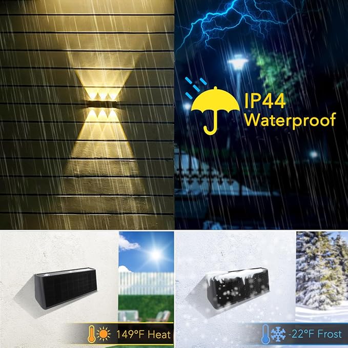 Solar Sconce Lights Outdoor Up and Down Waterproof Aluminum Solar Wall Lights Dusk to Dawn 3000K Warm White for House Outside Sign Yard Porch