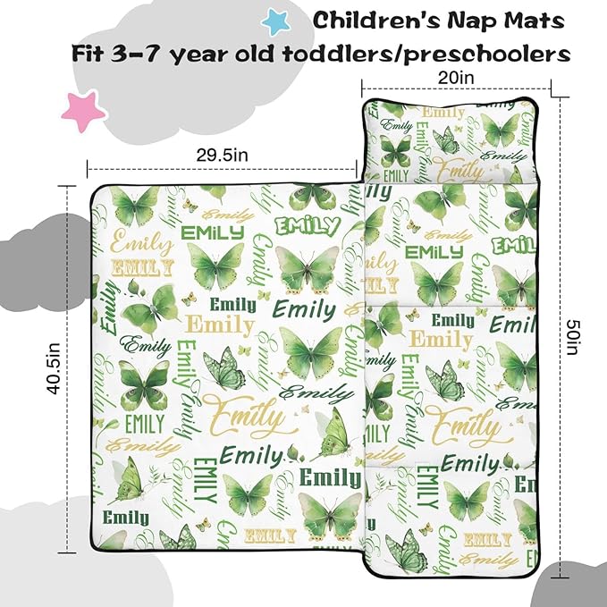 Personalized Toddler Nap Mat – Custom Name Sleeping Bag with Pillow &amp Blanket Roll-Up All-in-One Nap Mats