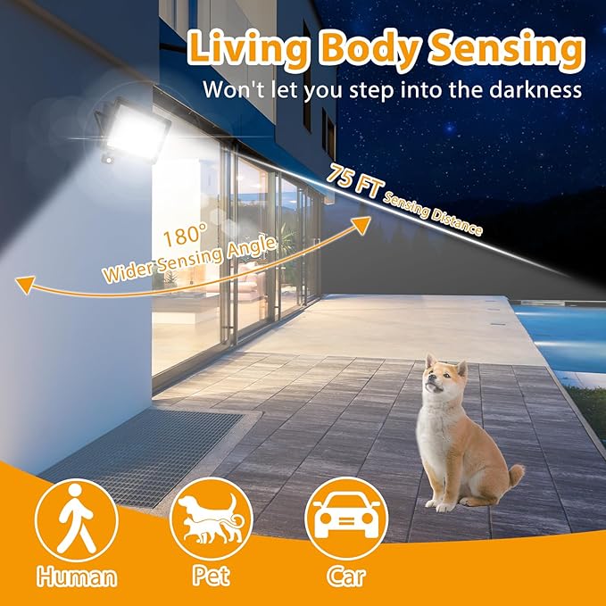 2 Pack 200W LED Motion Sensor Flood Light Super Bright IP66 Waterproof Outdoor 23000 lumens 5000K Daylight Dusk to Dawn Security Light for Front Porch Barn