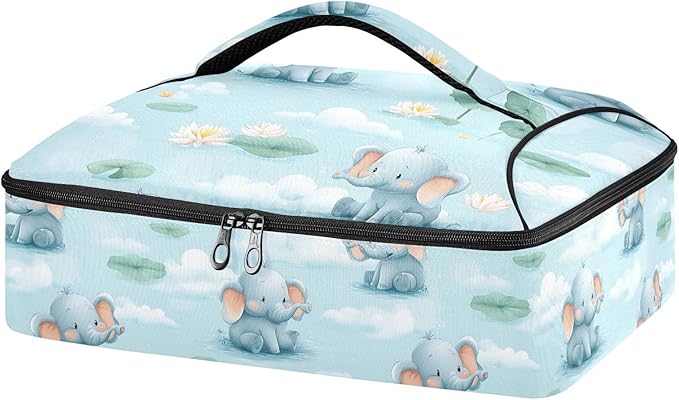 Casserole Carrier Cute ElephantsInsulated Casserole Carrier for Hot or Cold Food Thermal Lunch Tote for Potluck Parties Picnic Beach Fits 9 x 13 Inches Baking Dish