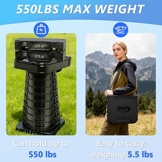 Upgraded Collapsible Stool with Backrest Portable Telescopic Seat with Carry Bag Square Folding Stool for Camping Gardening Fishing Hiking BBQ Max Load Capacity 550lbs
