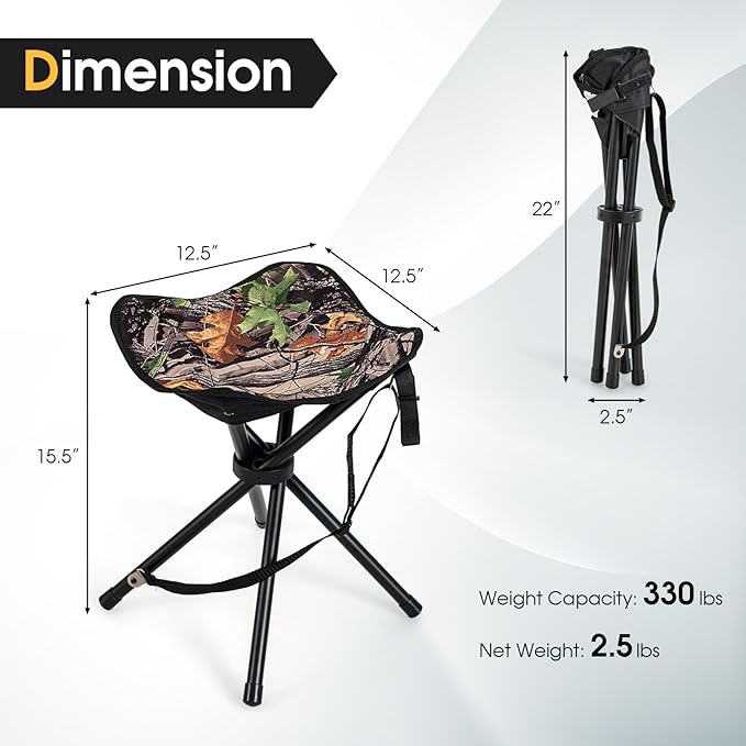 IRONMAX 2 Pack Hunting Stool Portable Camping Stool with Shoulder Strap 4 Legged Stools Hold up to 330lbs Lightweight Folding Stool for Backpacking Fishing Hiking Travel Camouflage