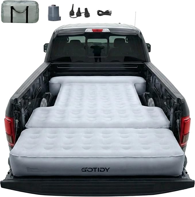 F150 Truck Bed Mattress 5.5-5.8ft for Full-Size Pickup Fabric Texture Truck Bed Air Mattress with Tailgate Extender Customized for F150/Silverado/Ram1500 with Detachable Air Pump Truck Bed Camping