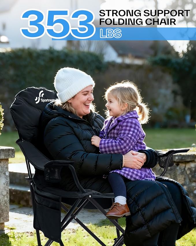 Sportneer Folding Camping Chair: 24'' Extra Wide 3 Adjustable Angle Collapsible Chairs with Cup Holder &amp Carry Bag - Oversized Heavy Duty Padded Outdoor Chair for Camping Yard Fishing Support 353