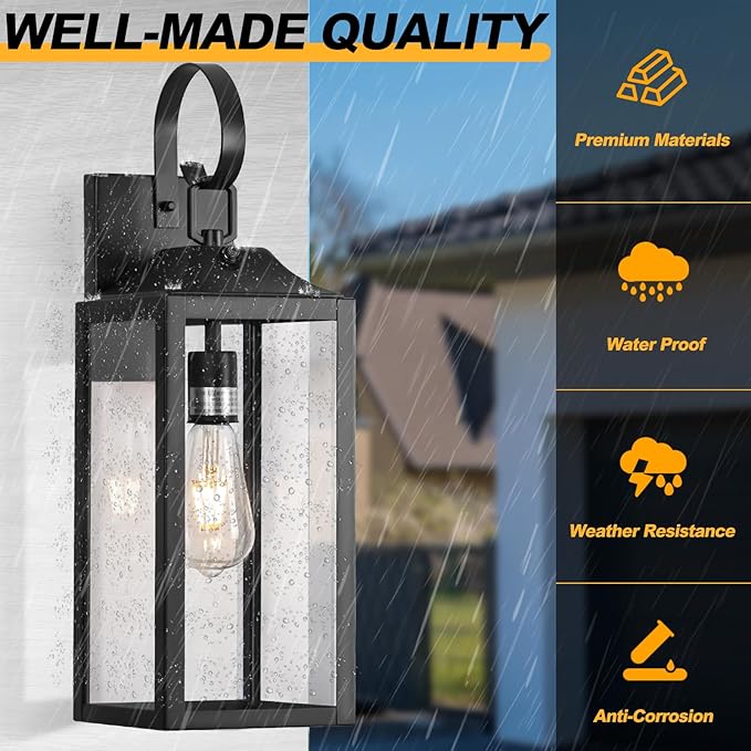 Black Dusk to Dawn Outdoor Wall Lantern 19 Large Dusk to Dawn Outdoor Lighting Outside Modern Wall Sconce Exterior Lighting Fixtures Porch Light Outdoor Waterproof for House Doorway Garage